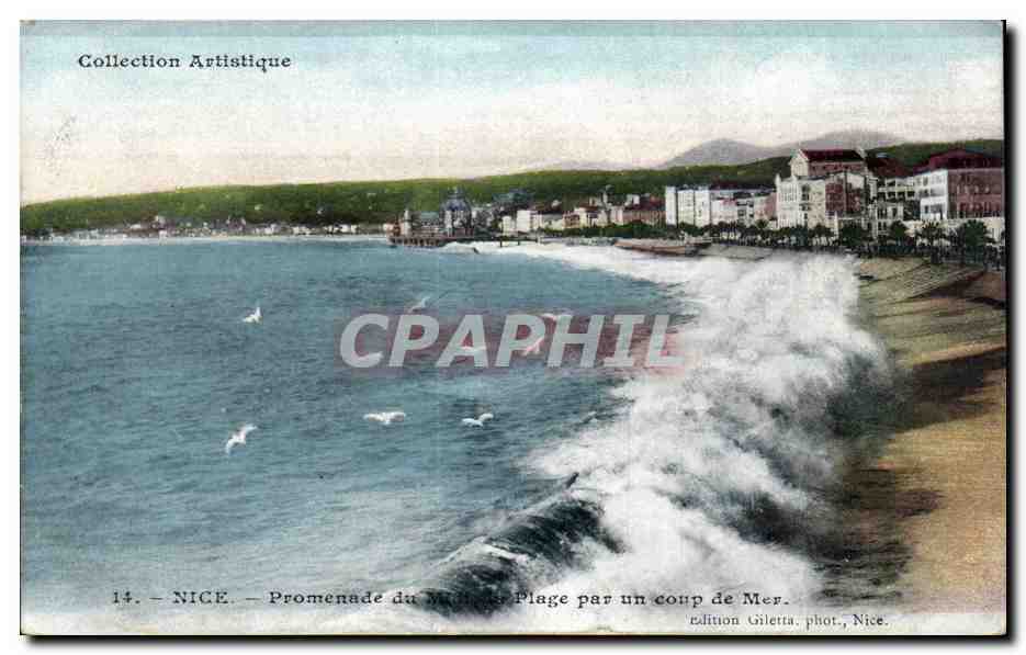 Nice - Promenade du Midi - Plage par un coup de Mer CPA 