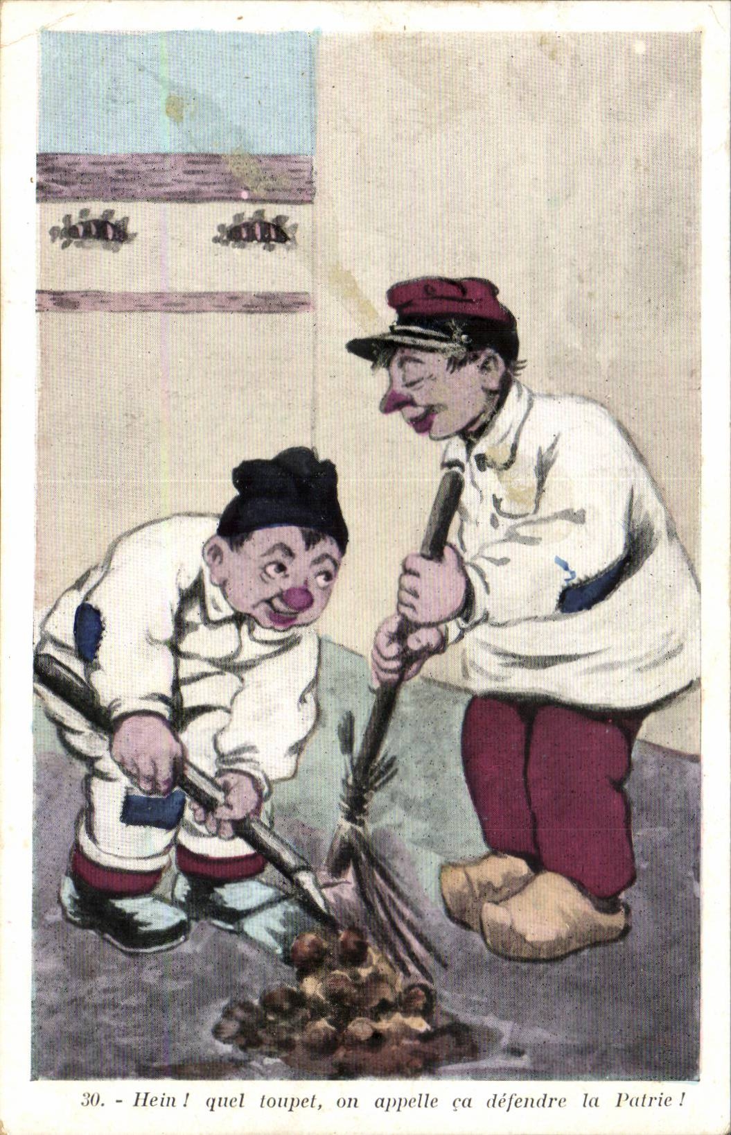 Deux clowns défonçant le sol — caricature satirique — série 30