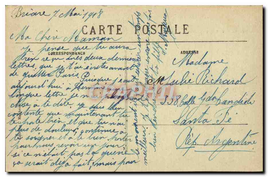 Briare - Pont et Grande Rue - 7 Mai 1918 - CPA  — Rückseite