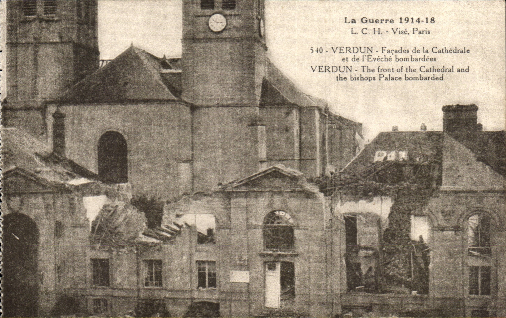 Verdun — Geschädigte Fassaden der Kathedrale und des Bischofssitzes — L.C.H. Visé, Paris, Nr. 540