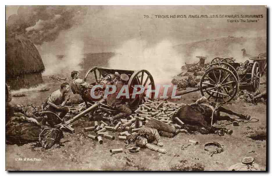 Militaria - Trois Heros Anglais - Les Derniers survivants - canon - CPA 