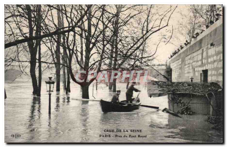 Crue de la Seine — Paris, près du Pont Royal — Éditeur E.D.