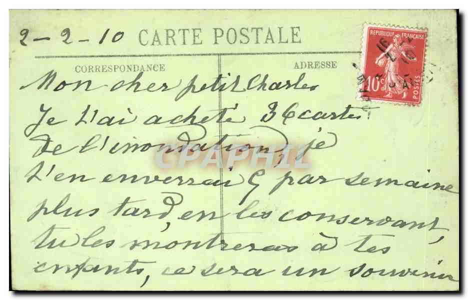 Überschwemmungen in Paris (Januar 1910) — Um den Bahnhof Saint-Lazare — Antike Ansichtskarte Nr. 68 — Rückseite