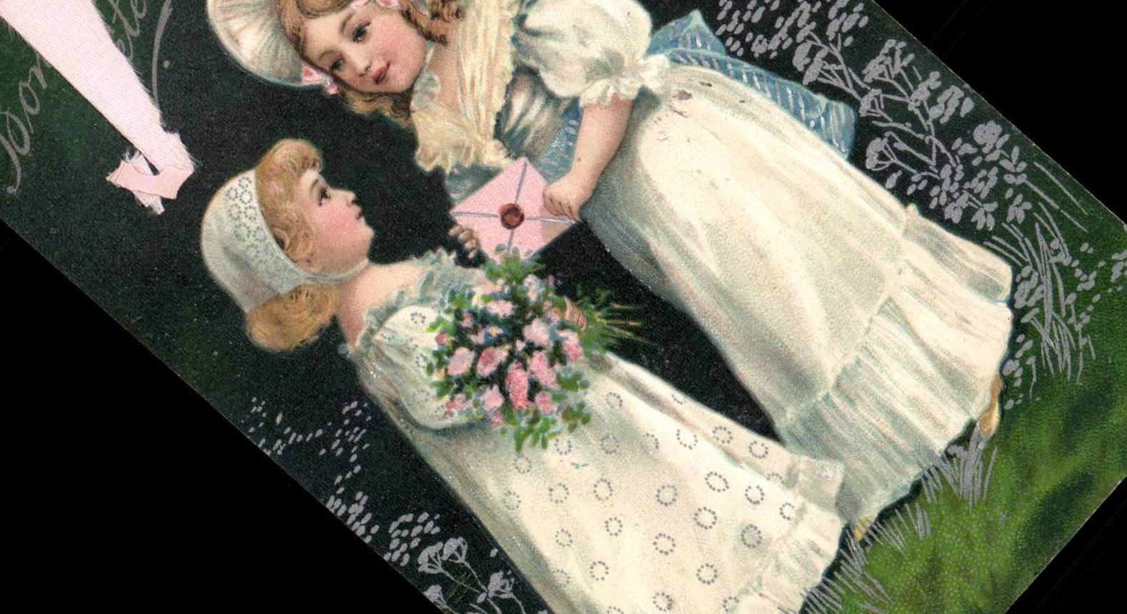 Fantaisie - Enfant - Sweet children with little letter - CPA 