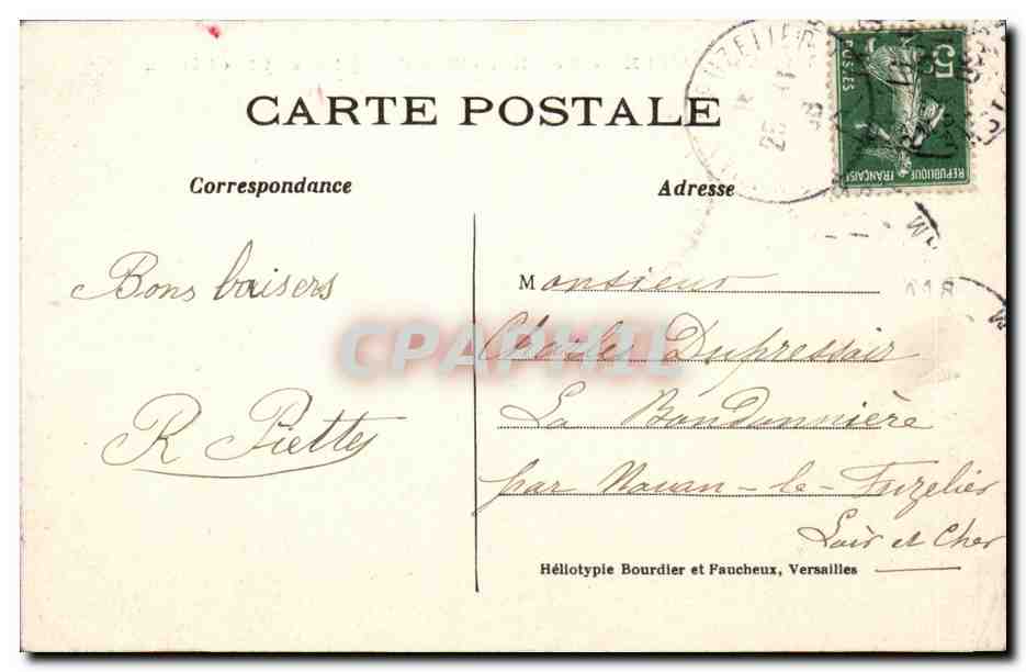 Tarjeta postal antigua Versalles La pièce d'eau des Suisses et le château — Reverso