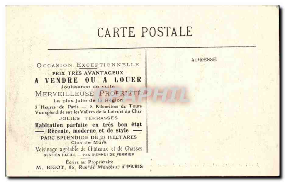 CPA Environs de Tours Chateau de Bois Renault — Rückseite