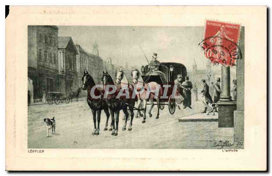 CPA Loffler L'arrivee Caleche Chevaux Cheval Horse