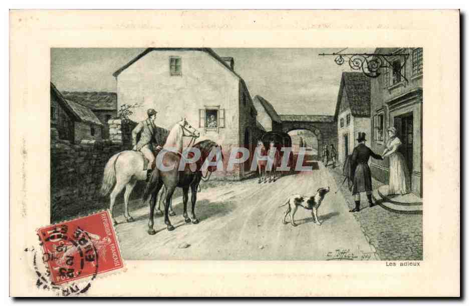 CPA Loffler Les adieux Caleche Chevaux Cheval Horse