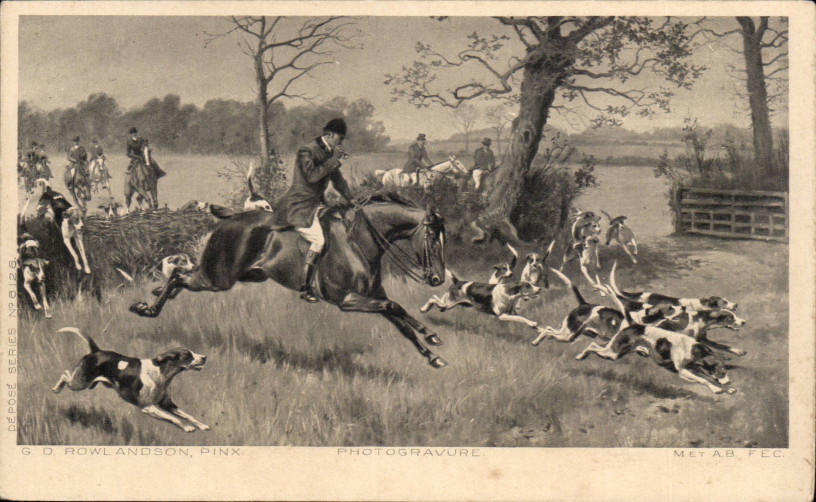 Chasse au sanglier — Sujet de gravure — G. D. Rowlandson, Pinx. Déposé série N° 0135