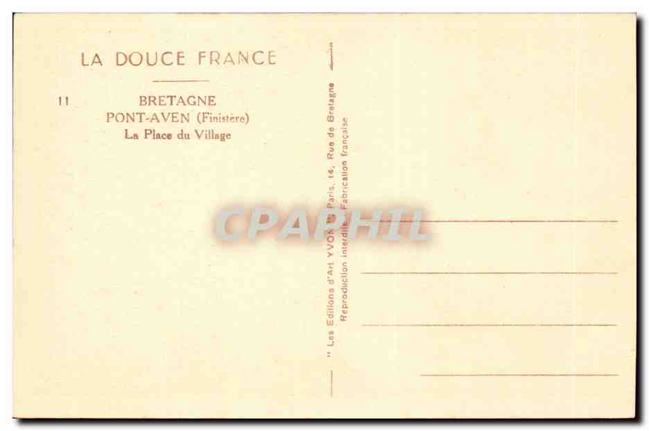 Pont Aven CPA La place du village (folklore coiffes) — Rückseite