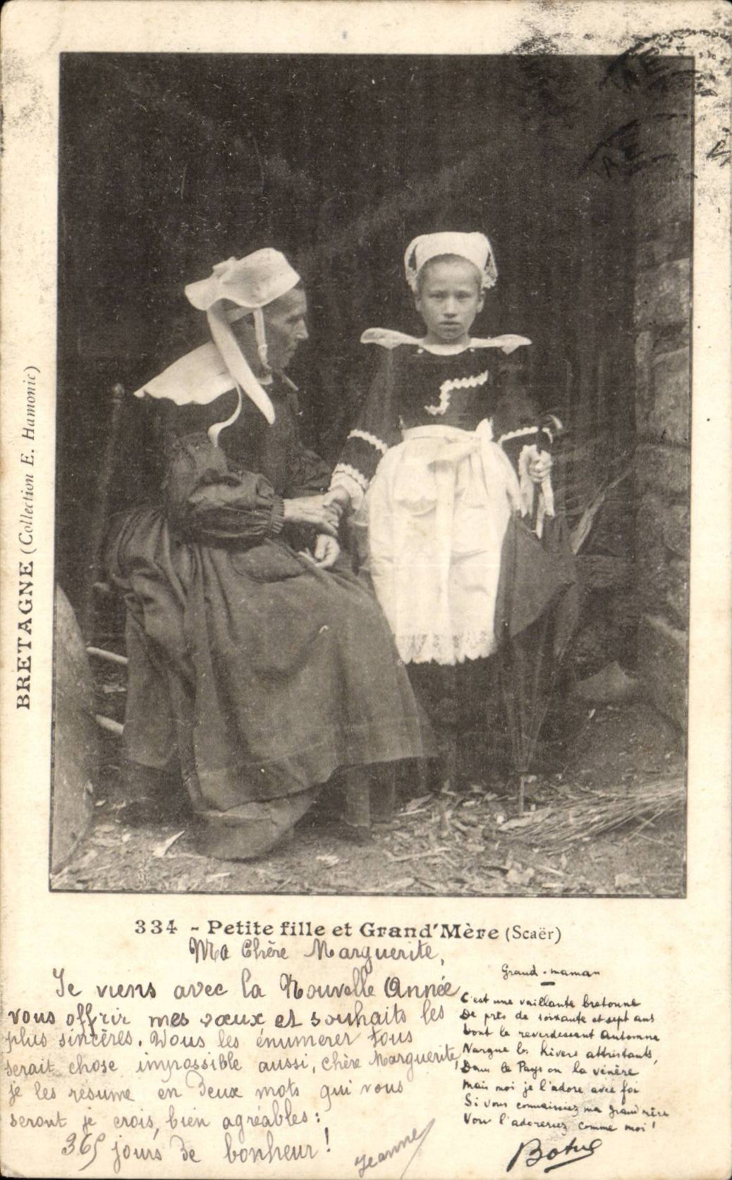 Folklore - Costumes - Bretagne - Petite Fille et Grandmere - - CPA 