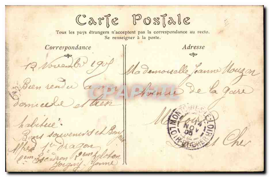 Joigny - Le Nouveau Quartier de Cavalerie Davoust CPA  — Rückseite