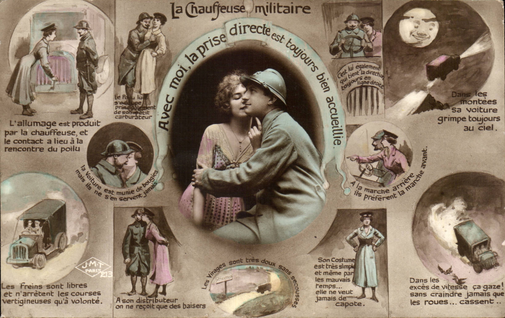 La Chauffeuse militaire — publicité automobile — J.M.T. PARIS n°213