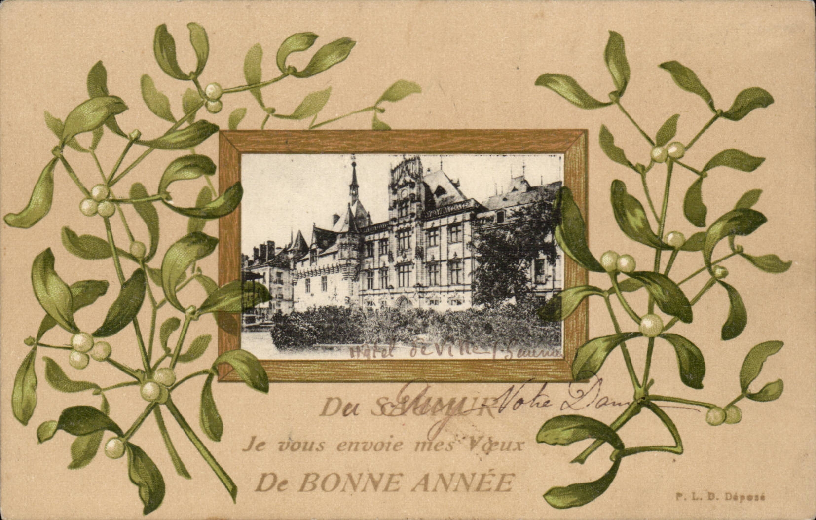 Saumur - Je vous envoie mes voeux de Bonne Anne - houx - holly - CPA 