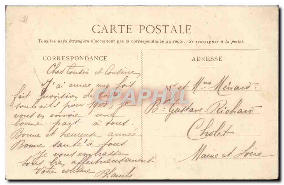 Saumur - Je vous envoie mes voeux de Bonne Anne - houx - holly - CPA  — Rückseite