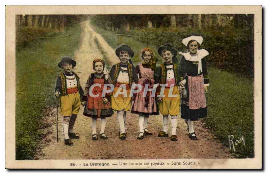 Folklore - Costumes - Fantaisie - Enfants - En Bretagne - Une Bande de Joyeux - Sans souci - CPA 