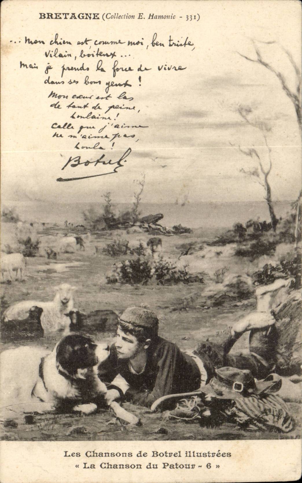Bretagne — Paysage côtier avec berger et chien — Collection E. Hamonic - 331