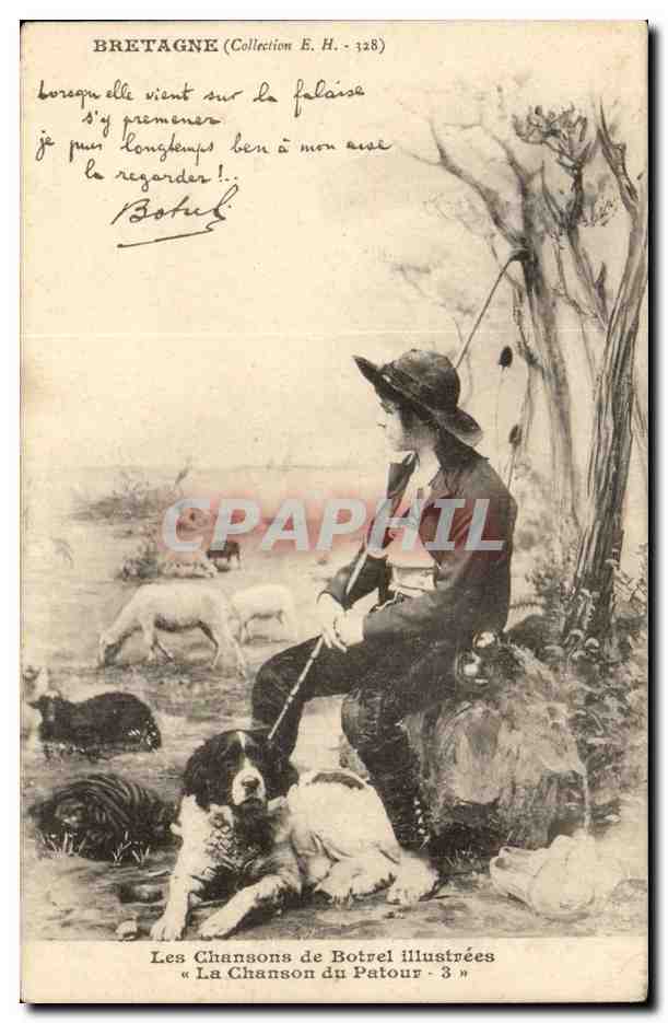 Fantaisie - Homme - Les Chansons de Botrel - Bretagne - Chien - dog - beautiful card - CPA 