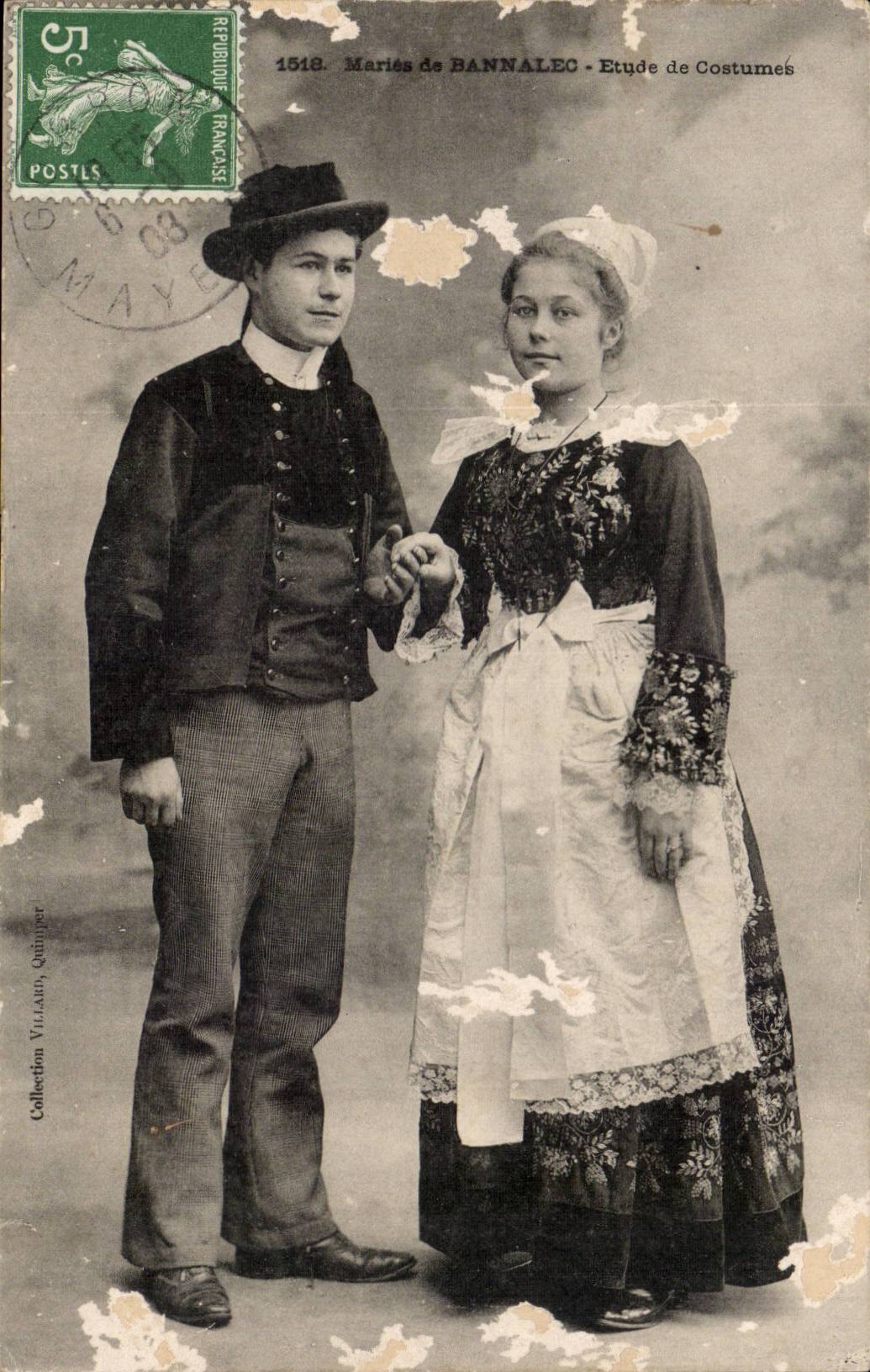 Mariés de BANNALEC — Étude de Costumes — Collection VILLARD, Quimper