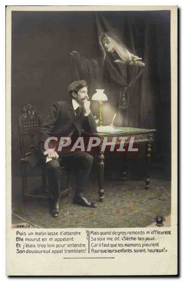 Fantaisie - Homme - Phantome - Femme - ghost of woman CPA 