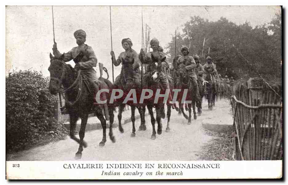 Militaria - Cavalerie Indienne en reconnaisance - Indian Cavalry on the march - CPA 