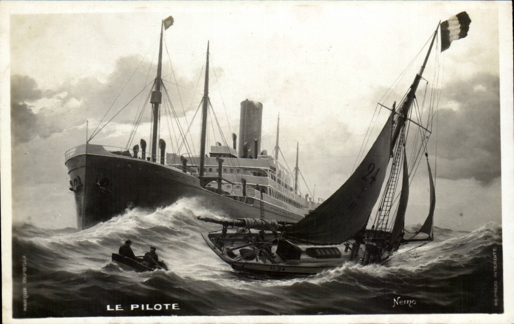 Le Pilote — scène maritime avec un grand navire et un voilier — Nemo, Nemo Interdite
