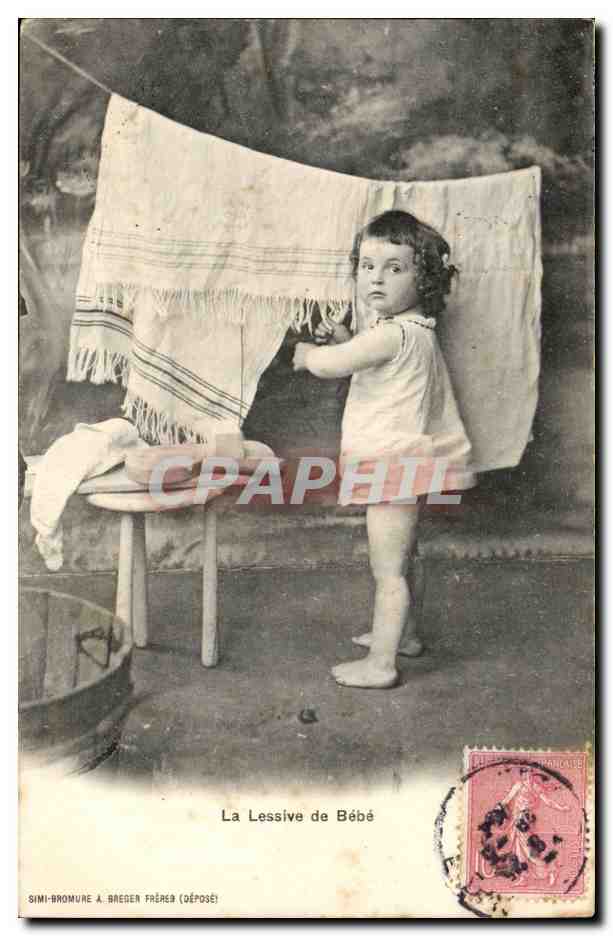 Fantaisie - Enfant - bebe - La Lessive de Bebe - CPA 