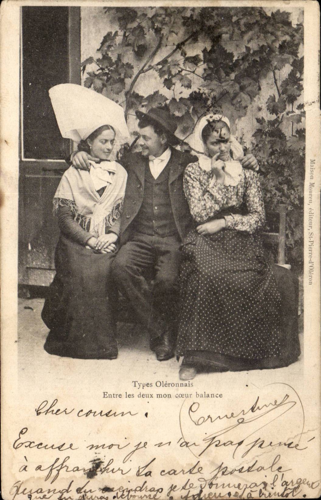 Folklore - Costumes - Types Oleronnais - Entre les deux mon coeur balance - Fantaisie - Femme - CPA 