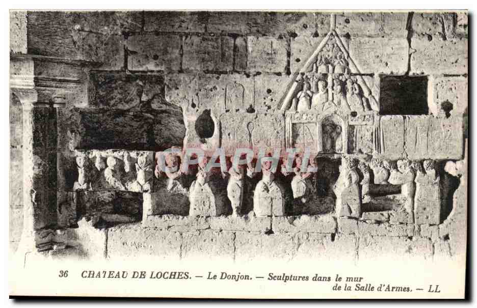 Loches - Le Donjon - Sculptures dans le Mur - Salle D'Armes - CPA 