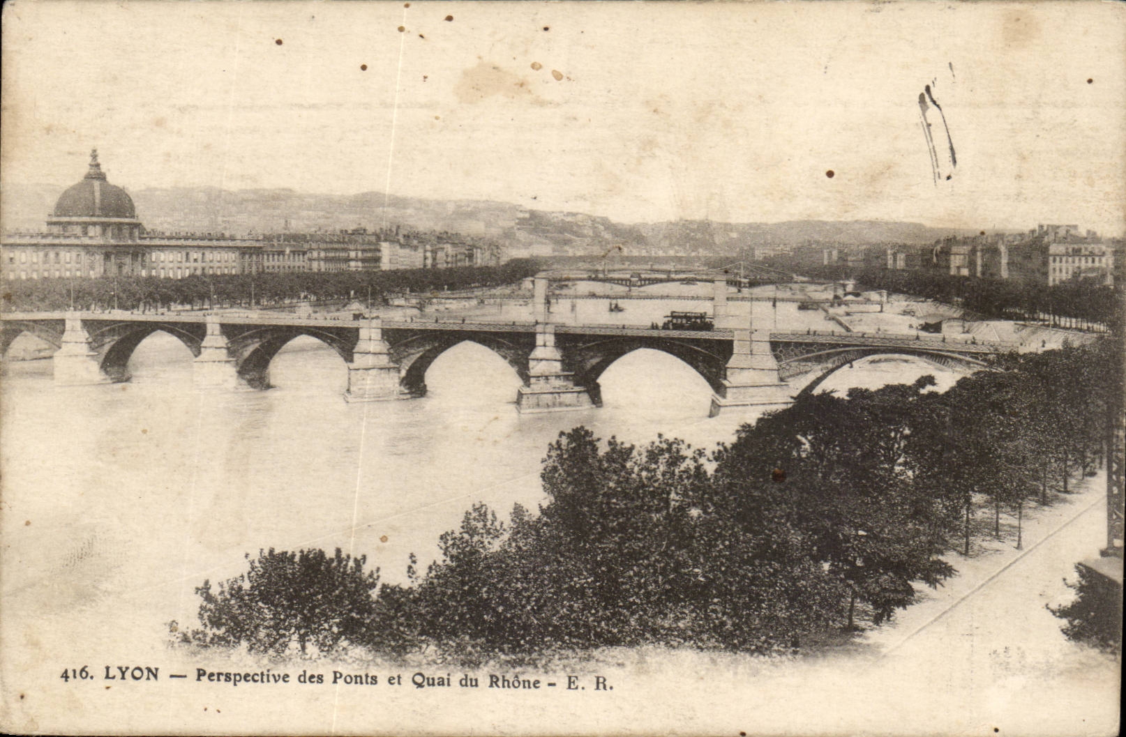 Lyon - Perspective des Ponts et Quai du Rhone - CPA 