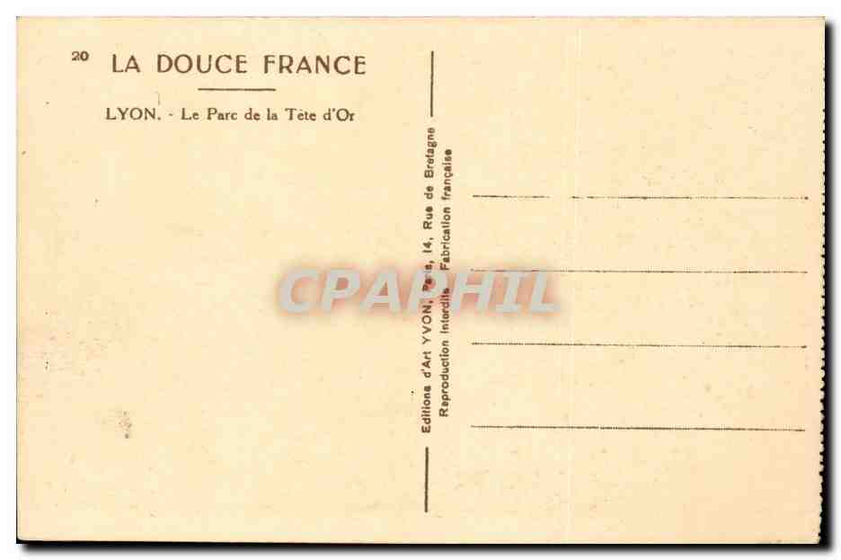 Lyon - Le Parc de la Tete d'Or - CPA  — Verso