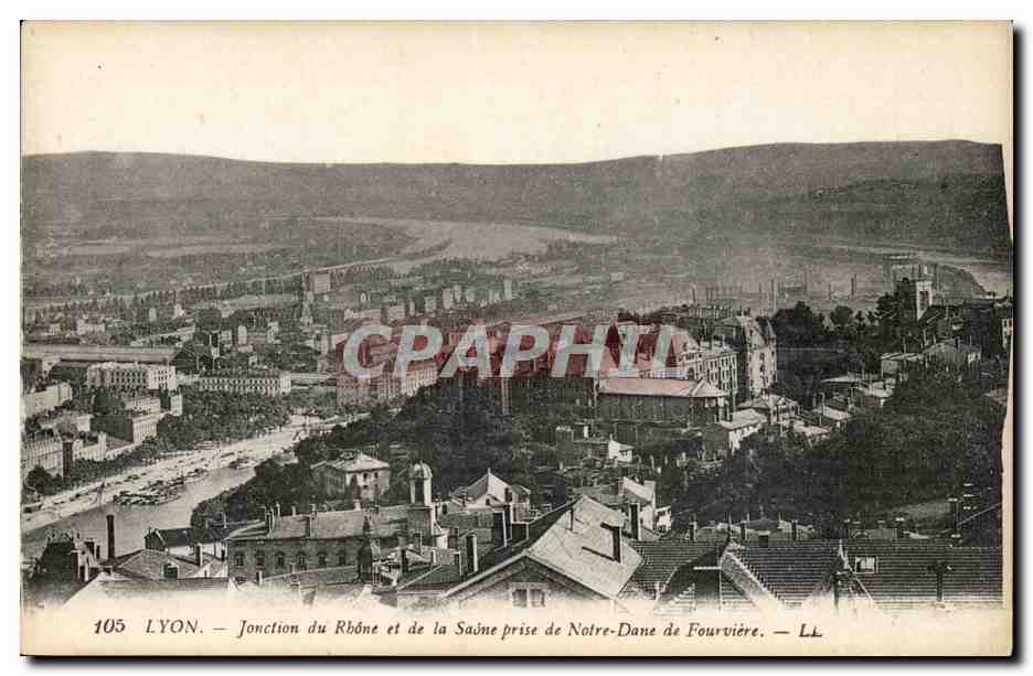 Lyon - Jonction du Rhone et de la saone prise de Notre Dame de Fourviere - CPA 