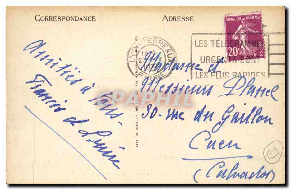 Lyon - Place Carnot - et Gare Perrache - CPA  — Verso