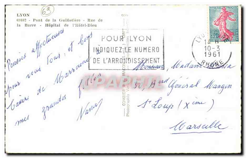 Lyon - Pont de la Guillotiere - Rue de la Barre - L'Hopital de l'Hotel Dieu - CPA  — Rückseite