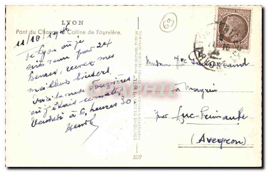 Lyon - Pont du Change et Colline de Fourviere - CPA  — Verso