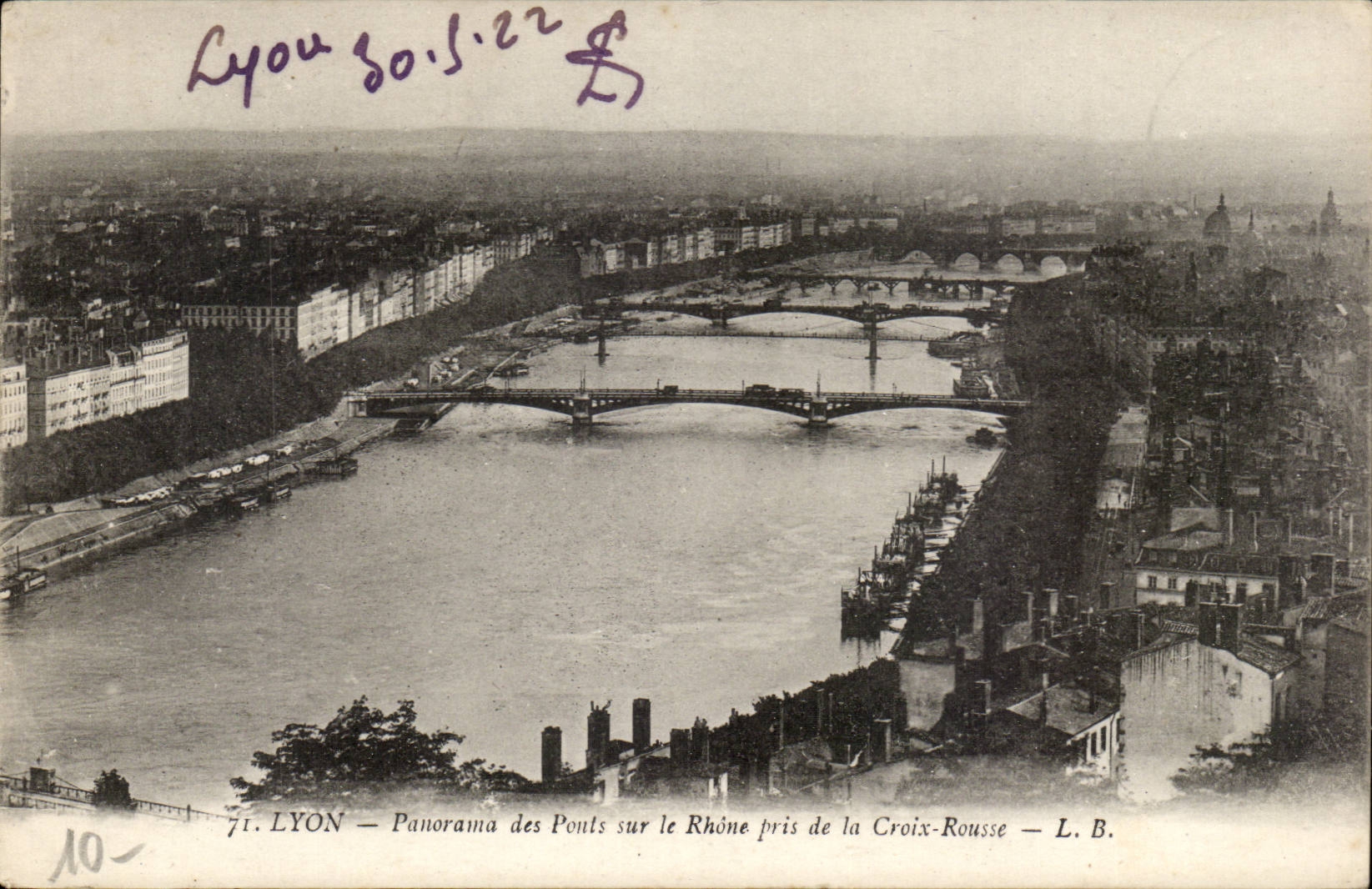 Lyon - Panorama des Ponts sur le Rhone prise de la Croix Rousse - CPA 