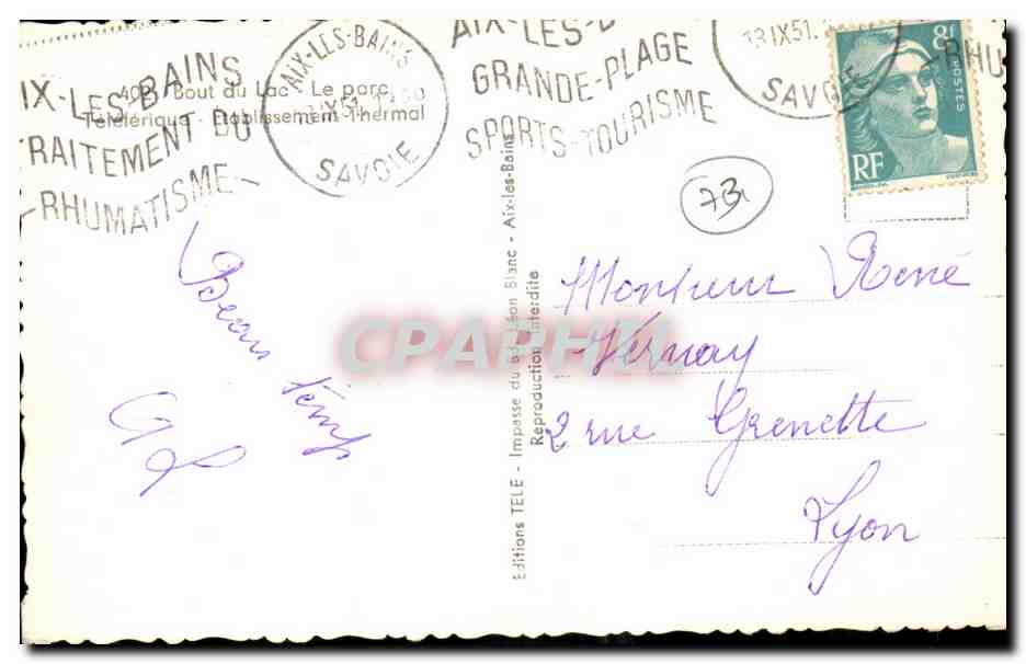 Aix les Bains - Souvenir CPA  — Verso
