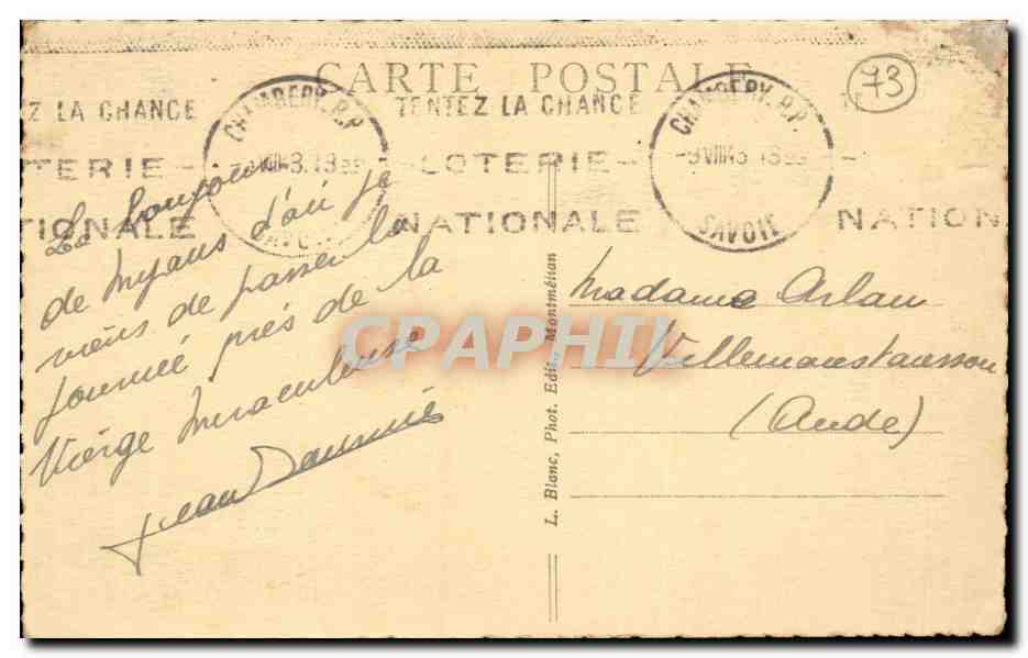 Notre Dame de Myans - Statue Monumentale en bronze dore de 5 m inauguree 1855 CPA  — Verso