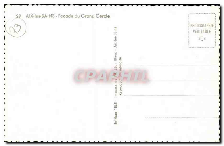 Aix-les-Bains - Façade du Grand Cercle — Éditions Télé — Verso