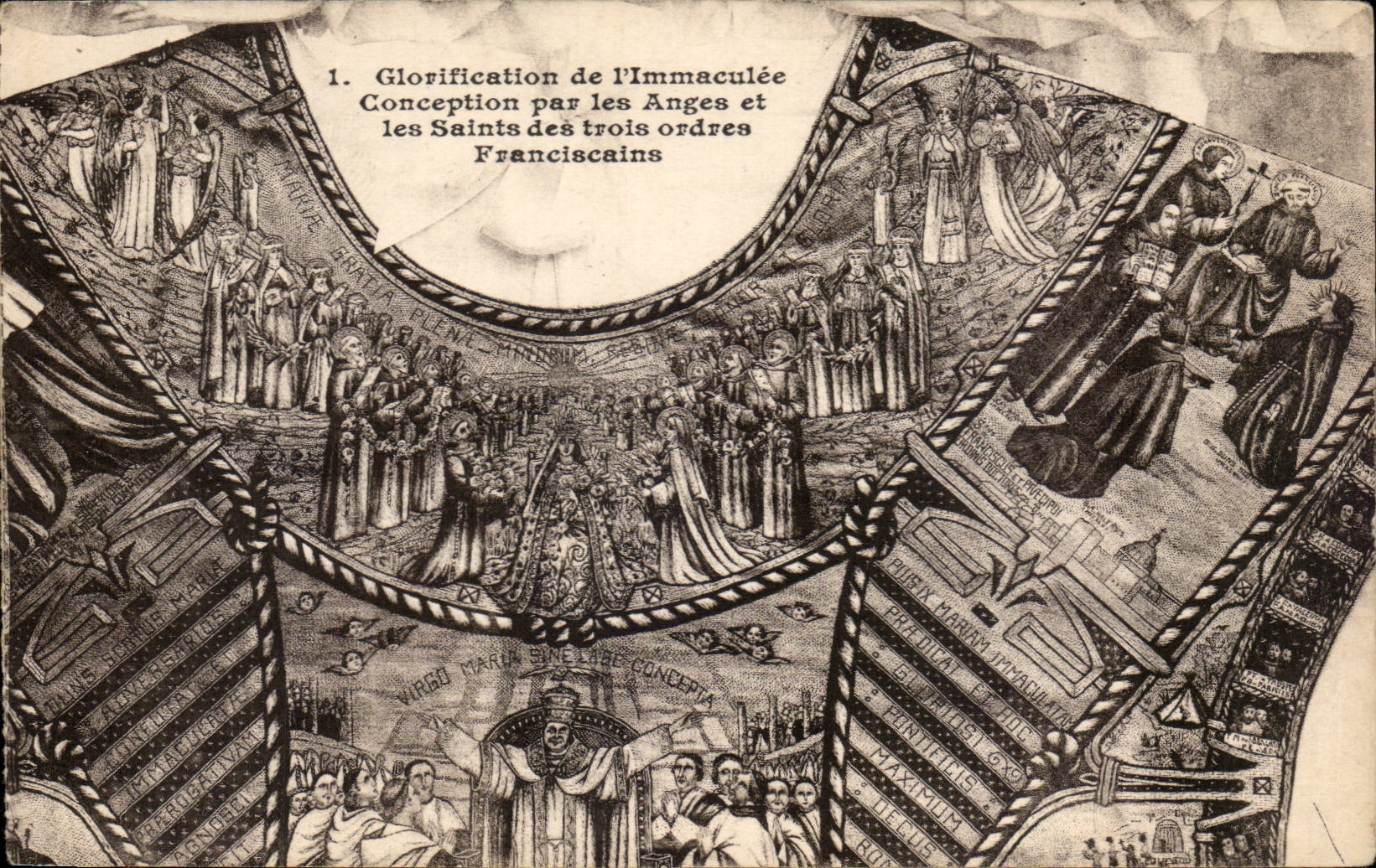Glorificartion de l'Immaculee - Conception par les Anges et les Saints des Trois ordres Franciscains - CPA 
