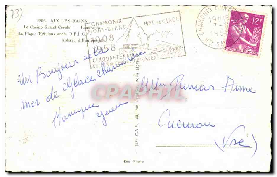 Aix les Bains - Souvenir CPA  — Rückseite