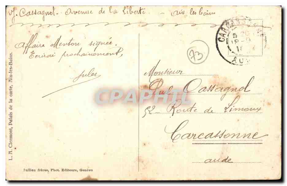 Aix-les-Bains — Le Grand Cercle — J.J. 8732 — Verso