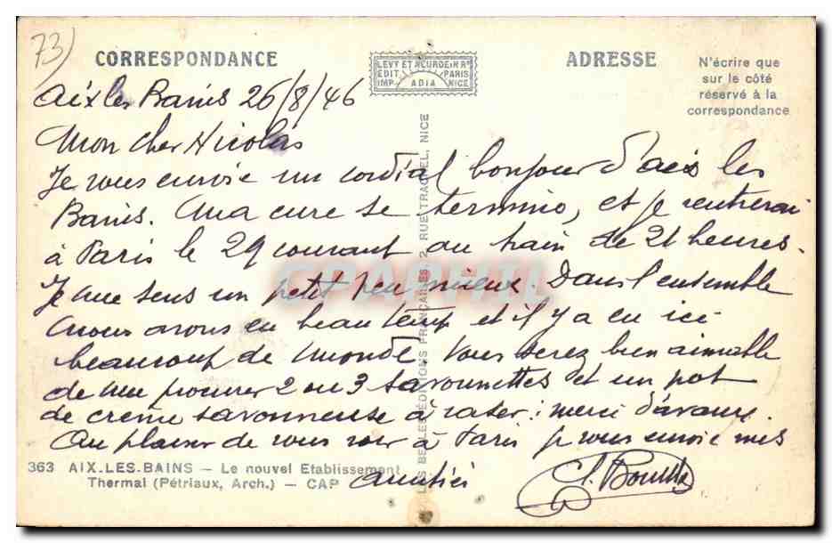 CPA Aix les Bains Le nouvel etablissement Thermal — Verso