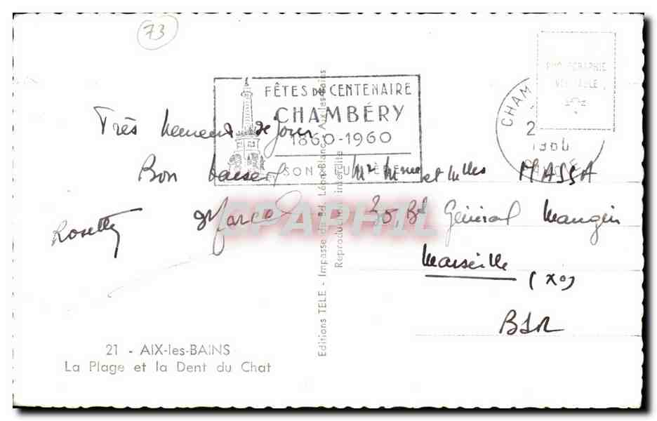 La Plage et la Dent du Chat — Aix-les-Bains — Éditions TÉLÉ, n°21 — Verso