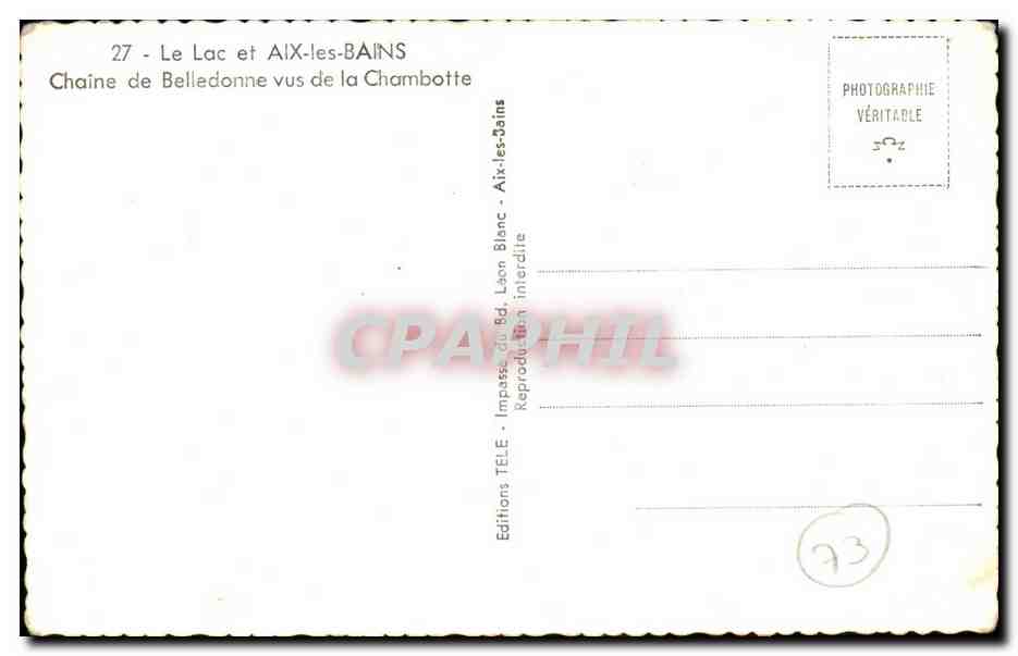 Lac de Bellecombe vu de la Chambotte — Aix-les-Bains — Éditions TÉLÉ — Verso