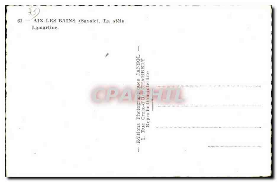 CPA Aix les Bains La stele Lamartine — Verso
