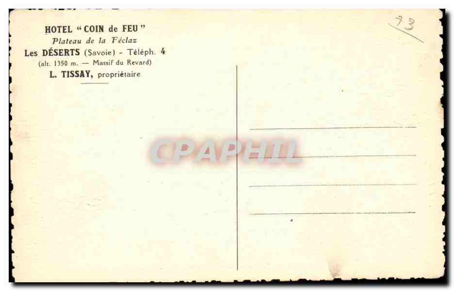 CPA Hotel Coin du feu Orionde et massif du Mont Blanc — Rückseite