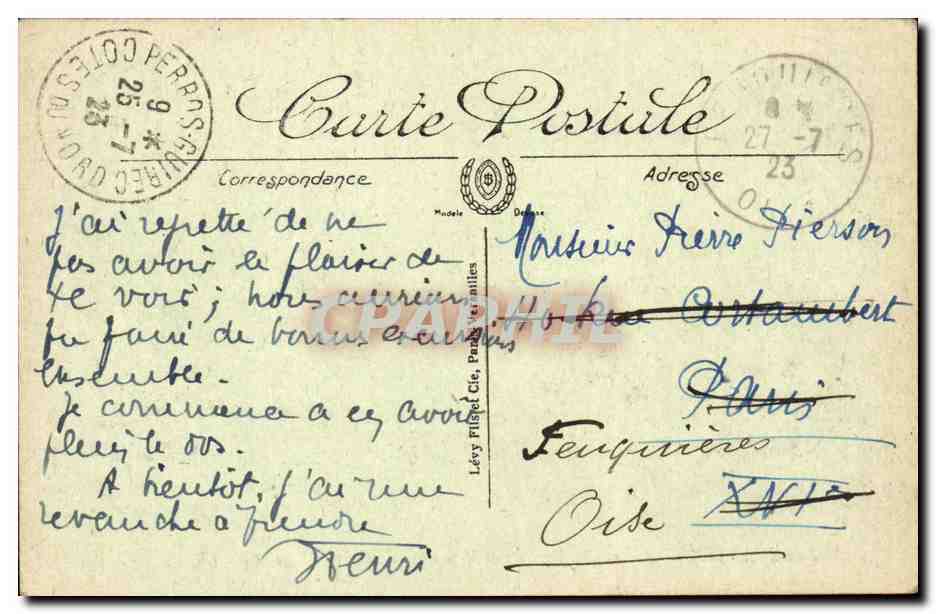 CPA Menhir Dolmen Ploumanach Rocher des soupirs et medaillon de Gabriel Vicaire — Rückseite