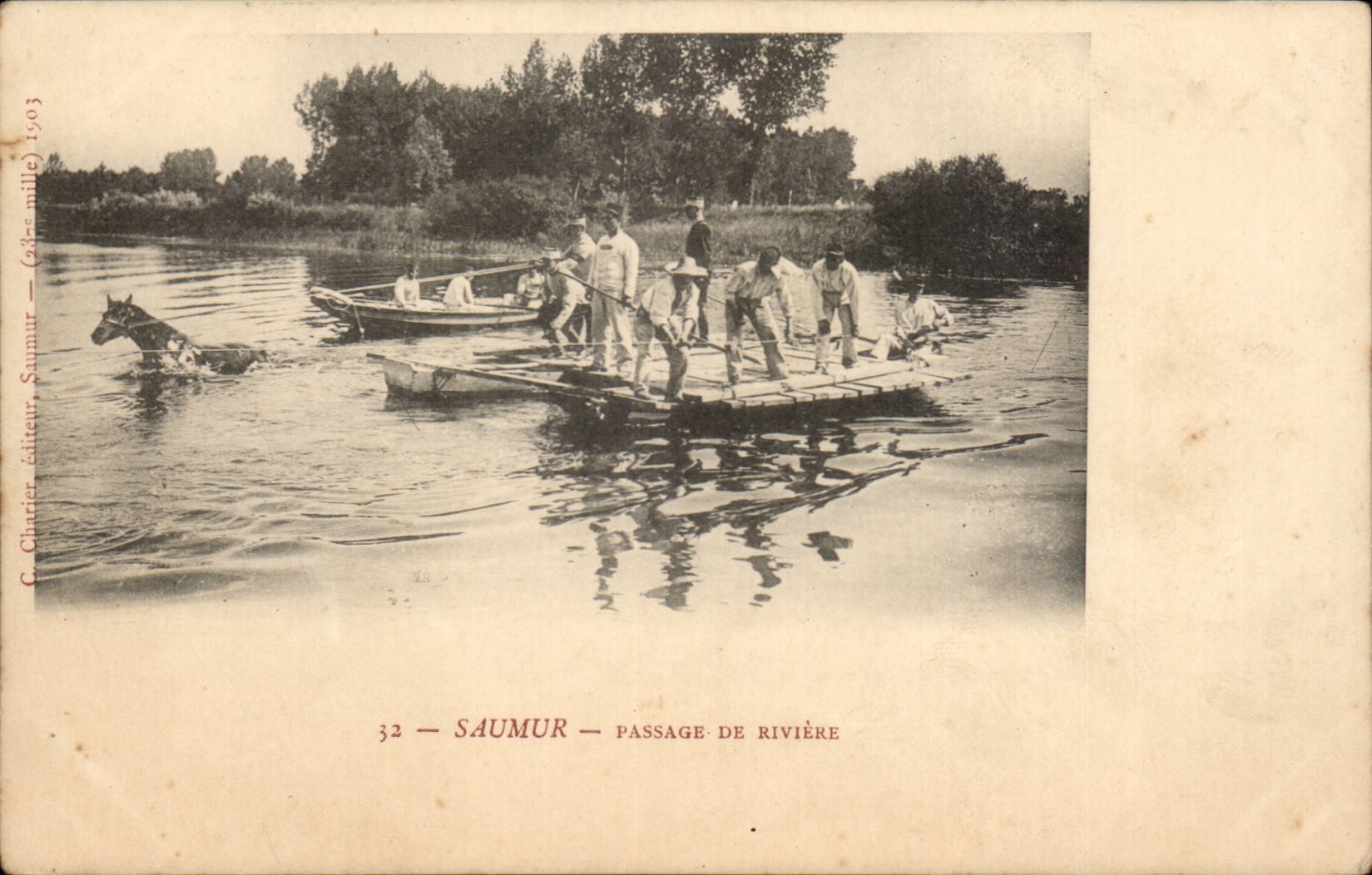 Saumur CPA Passage de riviere (militaria)