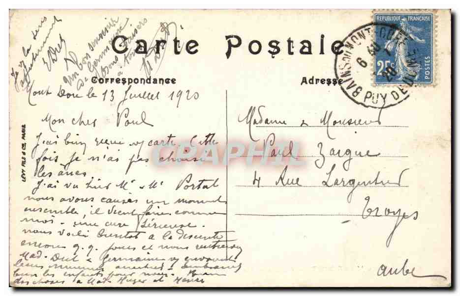 Le Mont Dore - Chemin de Sancy - CPA  — Verso